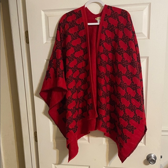 MICHAEL Michael Kors Sweaters - Michael Kors Red and Black Patterned Women's Poncho